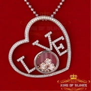 King of Bling's Promising White 925 Sterling Silver 'LOVE IN HEART" Pendant with Cubic Zirconia
