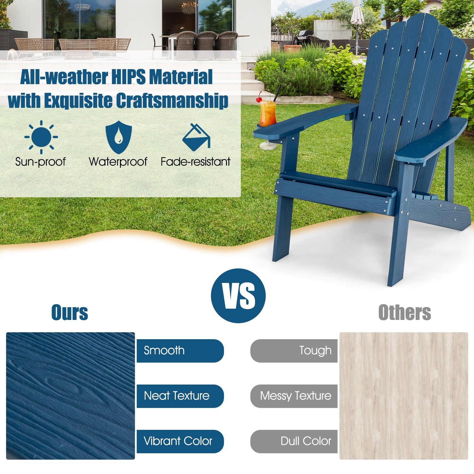 Infans Adirondack Chair HIPS Adirondack Chair w/Cup Holder & Cushion Navy