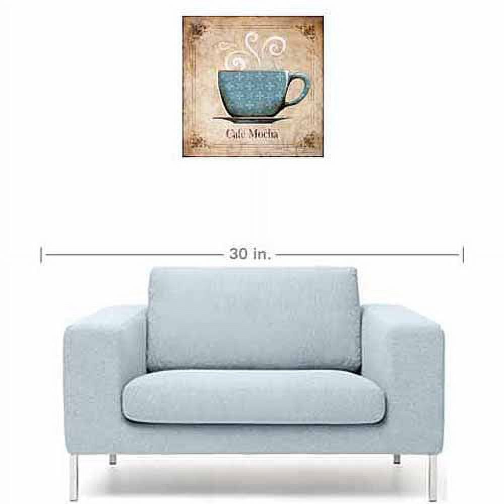 Traditional Ornate Café Mocha Coffee Cup Kitchen Painting Blue Canvas Art by Pied Piper Creative