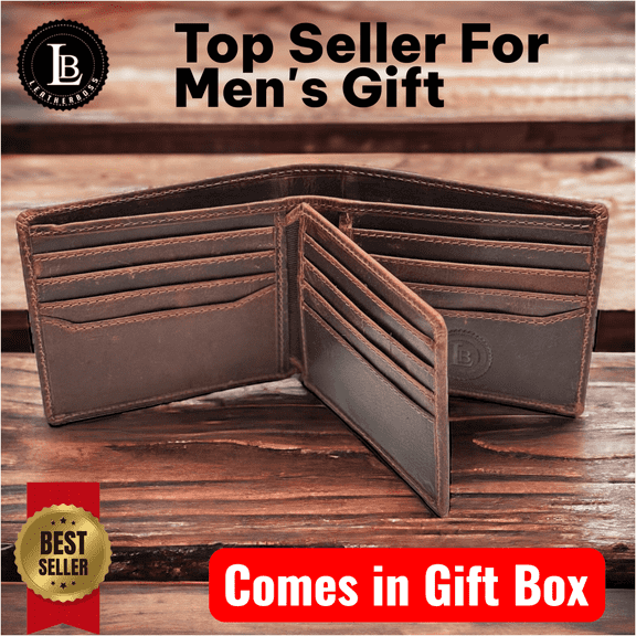 RFID Bifold Leather Wallet For Men with Flip Up ID in Vintage Buffalo Brown
