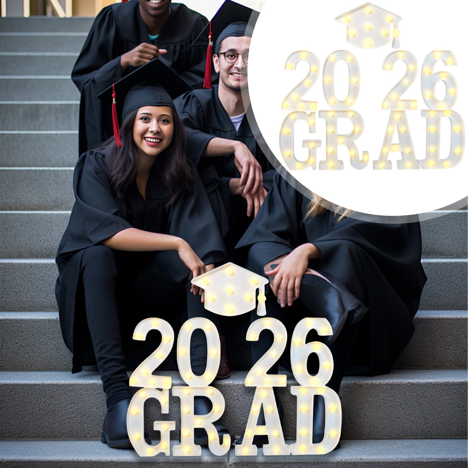 FXMLRLK Graduation Decorations 2026 LED Long Marquee Light Up Letters 'Grad 2026' - Graduation Party Decor for Kindergarten Preschool College Graduation,White(2026 GRAD+Hat)