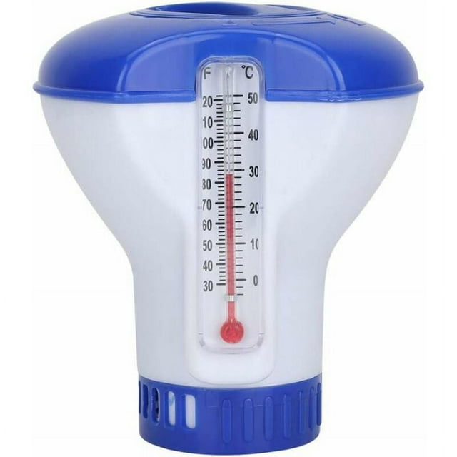 Chlorine tablet floater with thermometer for pool cleaning
