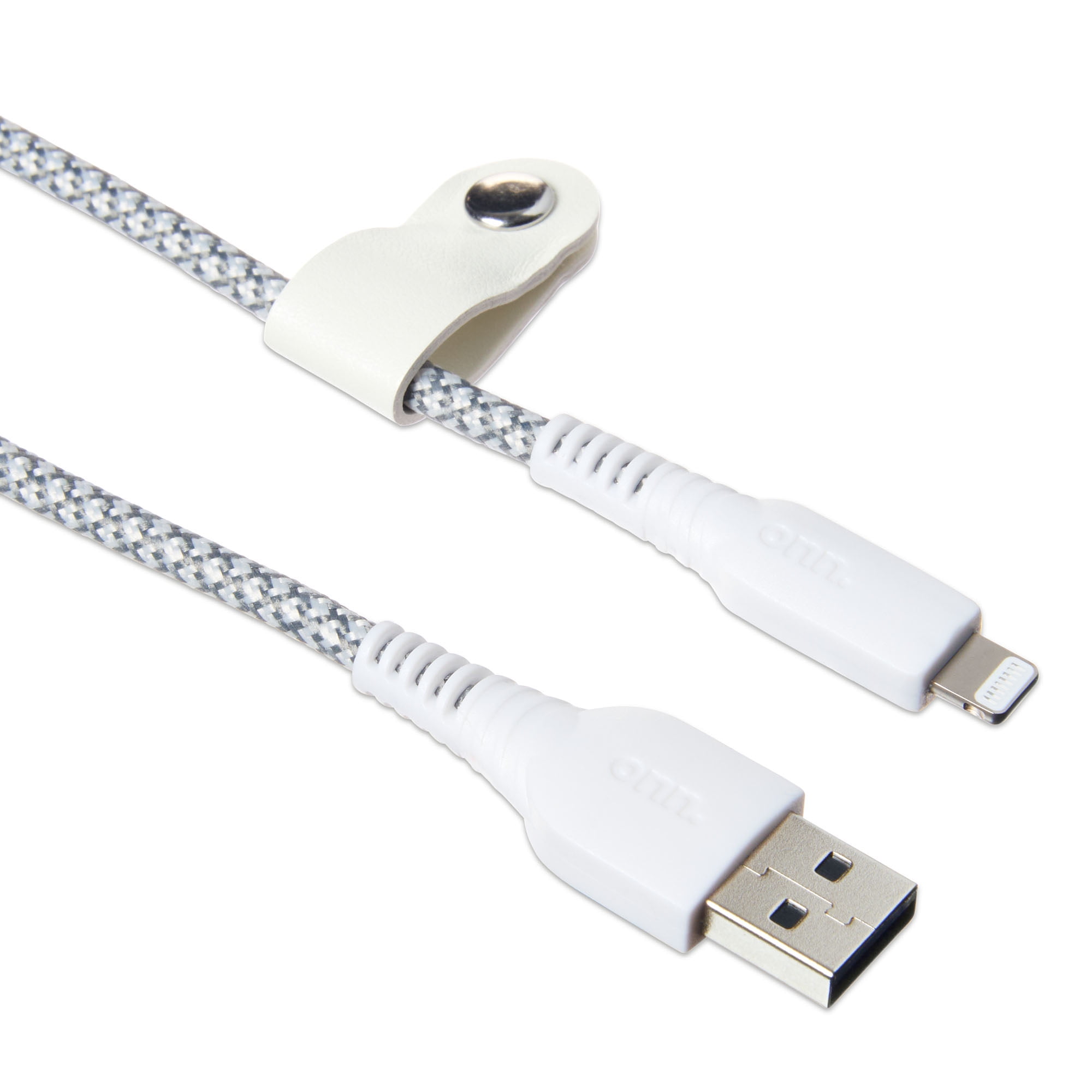 onn. Lightning Cable with Cable Management, White & Gray, 6'