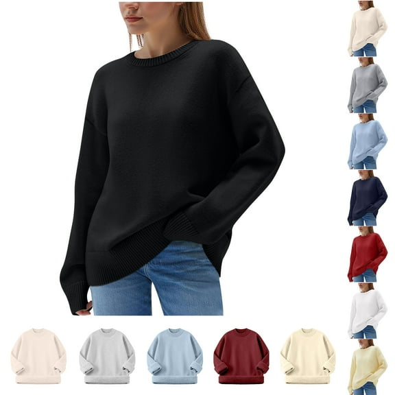 Otntypg Plus Size Womens Sweater Tops Trendy Oversized Casual Fall Long Sleeve Cable Knit Basic Crewneck Pullover Blouse Loose Comfy Baggy Knitwear Shirts Wine#01 XXXL