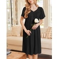 thumbnail image 3 of Ekouaer Nightgowns for Women Short Sleeve House Dress with Pockets Soft Moomoo Pleated Mumu Dresses V Neck Sleepwear, 3 of 6