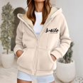 thumbnail image 2 of Arlun Zip up Hoodies for Women Sherpa Lined Warm Full Zipper Hooded Sweatshirts Casual Smile Letter Printed Drawstring Long Sleeve Workout Jackets with Pockets Beige2 XXXL, 2 of 4