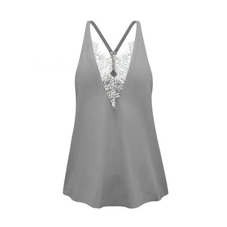 

Marsmo Women Fashion Lace V Neck Camisole Y Shape Back Small Sling Gray