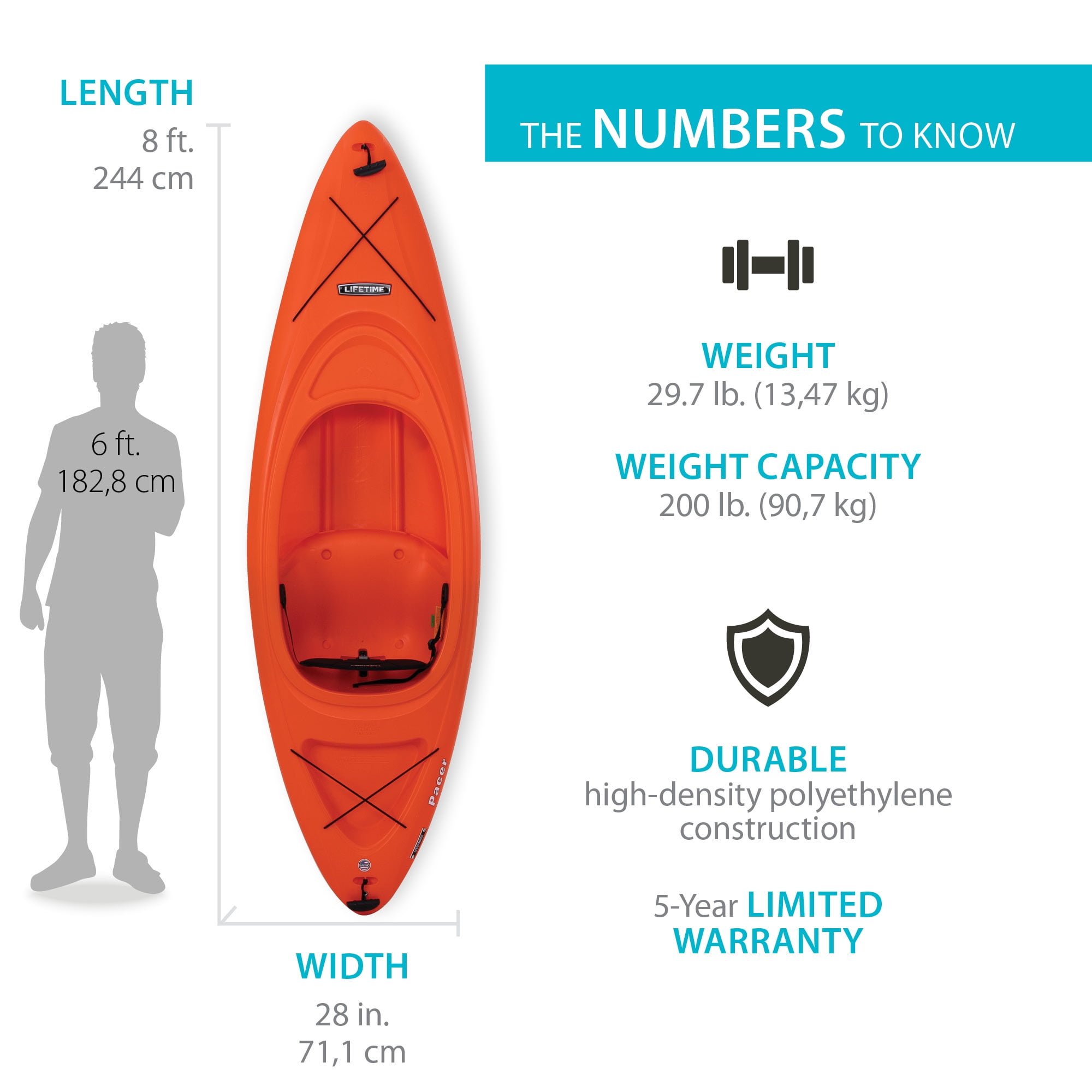 (2 pack) Lifetime Pacer 8 ft Sit-Inside Kayak with Paddle, Orange (91164)