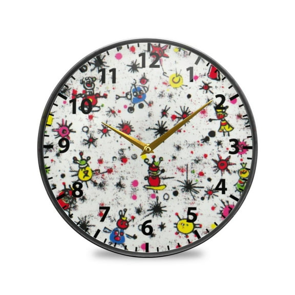 Acrylic Wall and Table Clock Interesting Hand Drawn Creatures 9.5in Modern Decor with Golden Hands