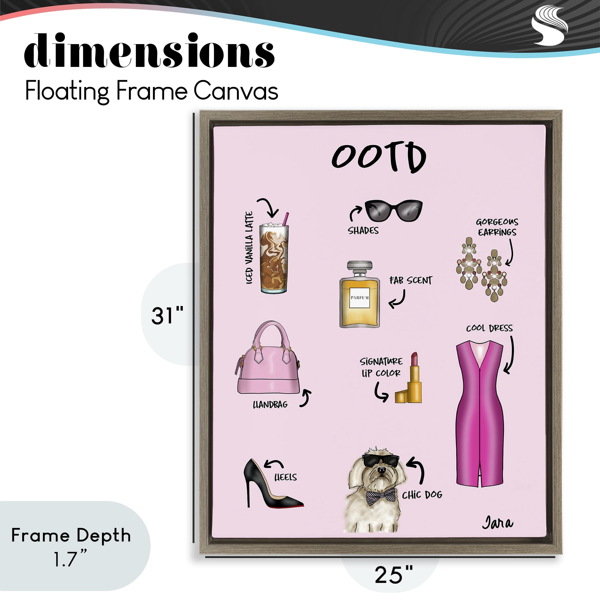 Stupell Industries Feminine Glam Outfit of the Day Brown Framed Floater Canvas Wall Art, design by Tara Boone