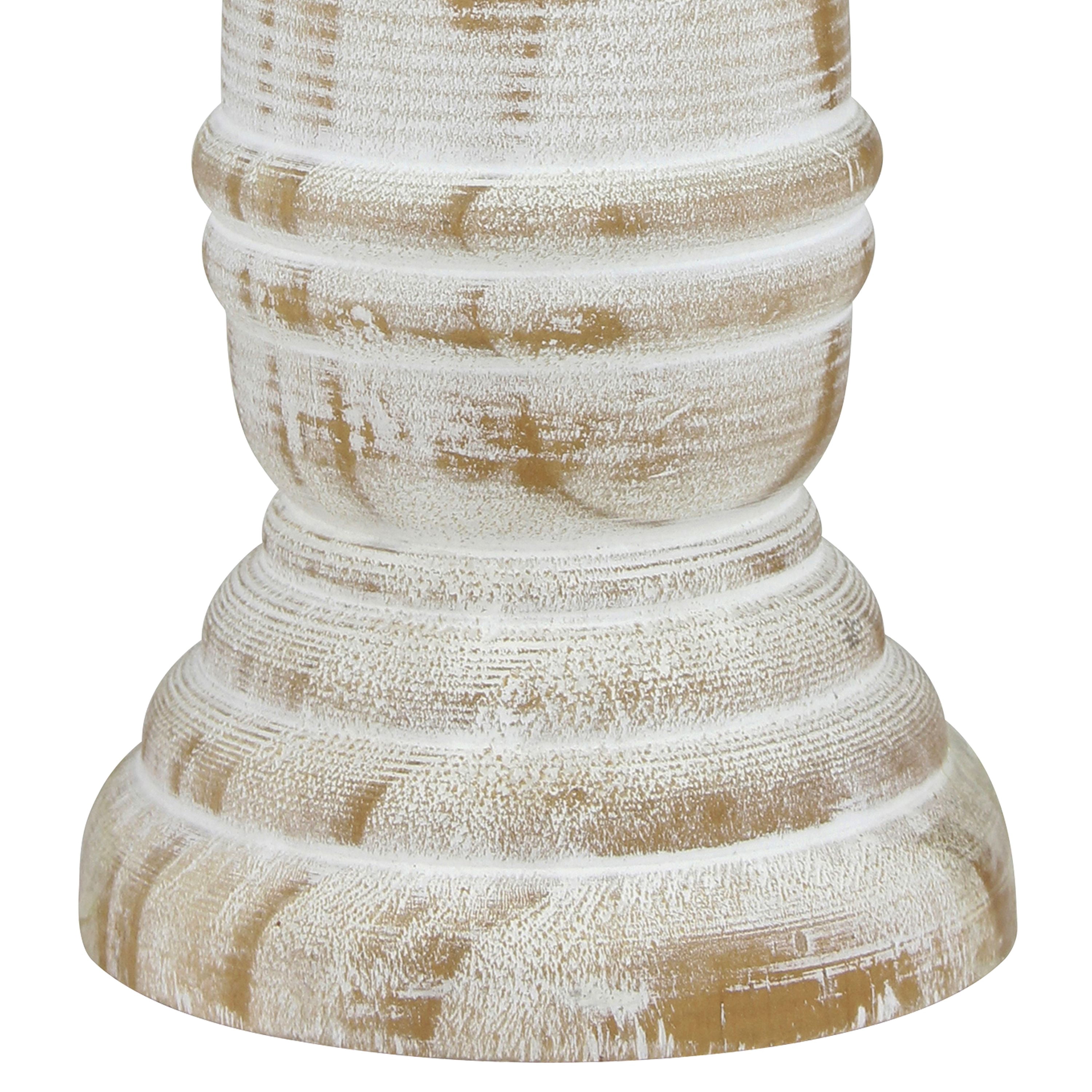 Stonebriar Tabletop 8" Coastal Wood Pillar Candle Holder, Off-White