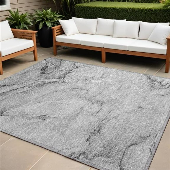 HomeRoots 560208 8 x 10 ft. Gray Abstract Washable Non Skid Indoor Outdoor Rectangle Machine Woven Area Rug