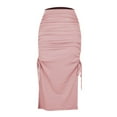 thumbnail image 2 of Jdlsppl Women's Pleated Bodycon Skirt High Waisted Long Drawstring Knit Side Slit Midi Tean Length Pink 10, 2 of 4