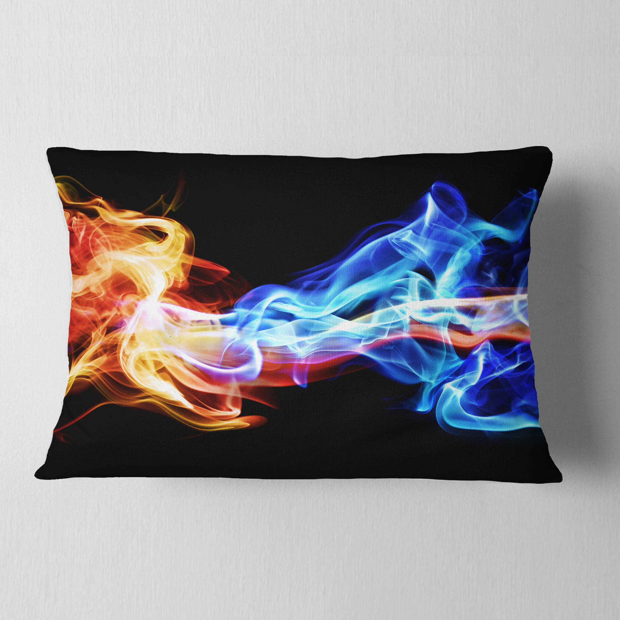 Designart Red and Blue Smoke Abstract - Abstract Throw Pillow - 12x20