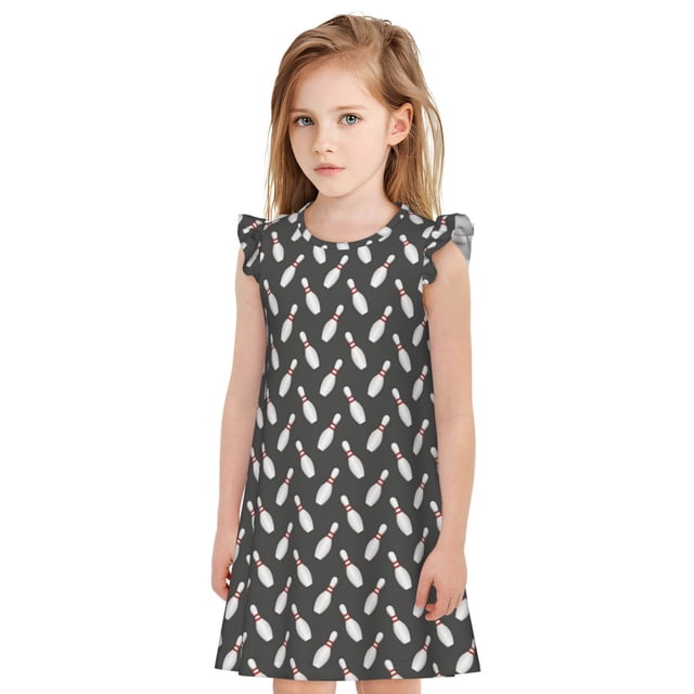 Balery Bowling Pins Camisón de princesa para niñas, pijama de algodón con mangas abullonadas, suave y bonito.-Large