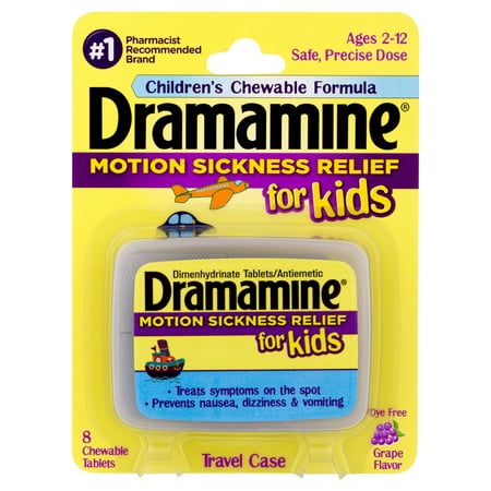 Dramamine Chewable Motion Sickness Relief for Kids, Grape, 8 (Best Motion Sickness Medicine)