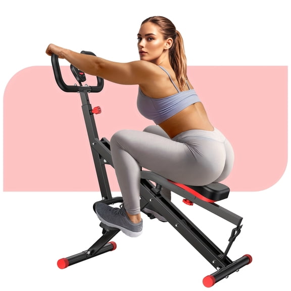 2-in-1 Foldable Squat Machine & Glute Trainer, Adjustable Resistance, Padded Seat & Backrest, Space-Saving Home Gym Equipment for Legs Core Full Body Workout