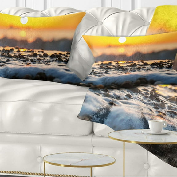 Designart Sunrise Giving Color for Sea Waters - Seascape Throw Pillow - 12x20