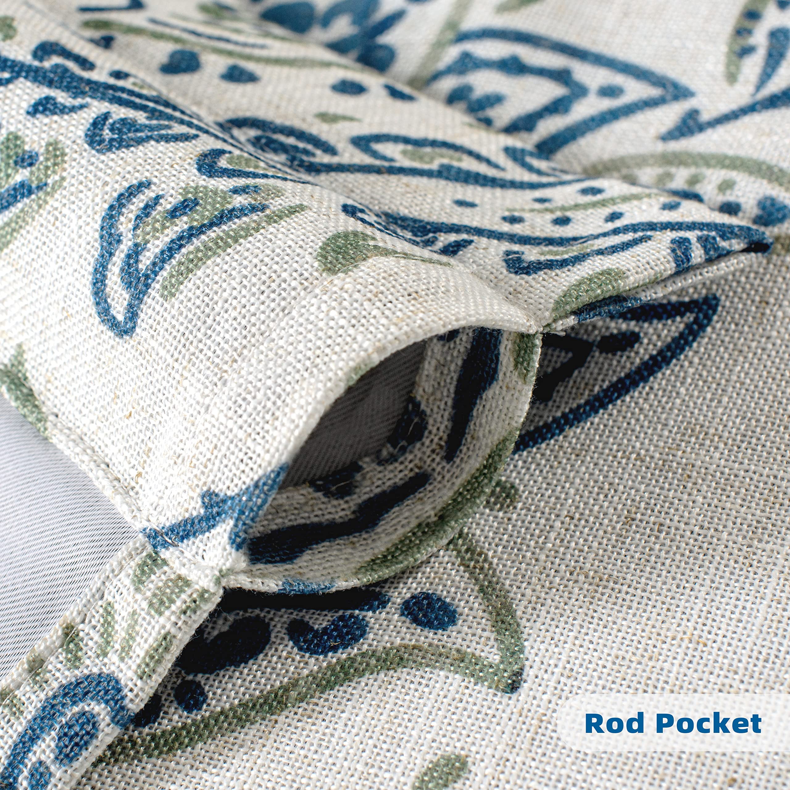 DriftAway Jacob Linen Blend Blackout Valance for Kitchen 18 Inch Length Scroll Floral Paisley Printed Lined Rod Pocket Room Darkening Window Curtain Valance for Living Room 52x18 Blue Green 2 Pack