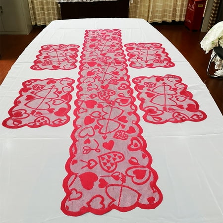

Arrow Love Heart Table Runner & Coaster Couple Dining Table Decor Knitted Rectangular Tablecloth for Wedding Party New