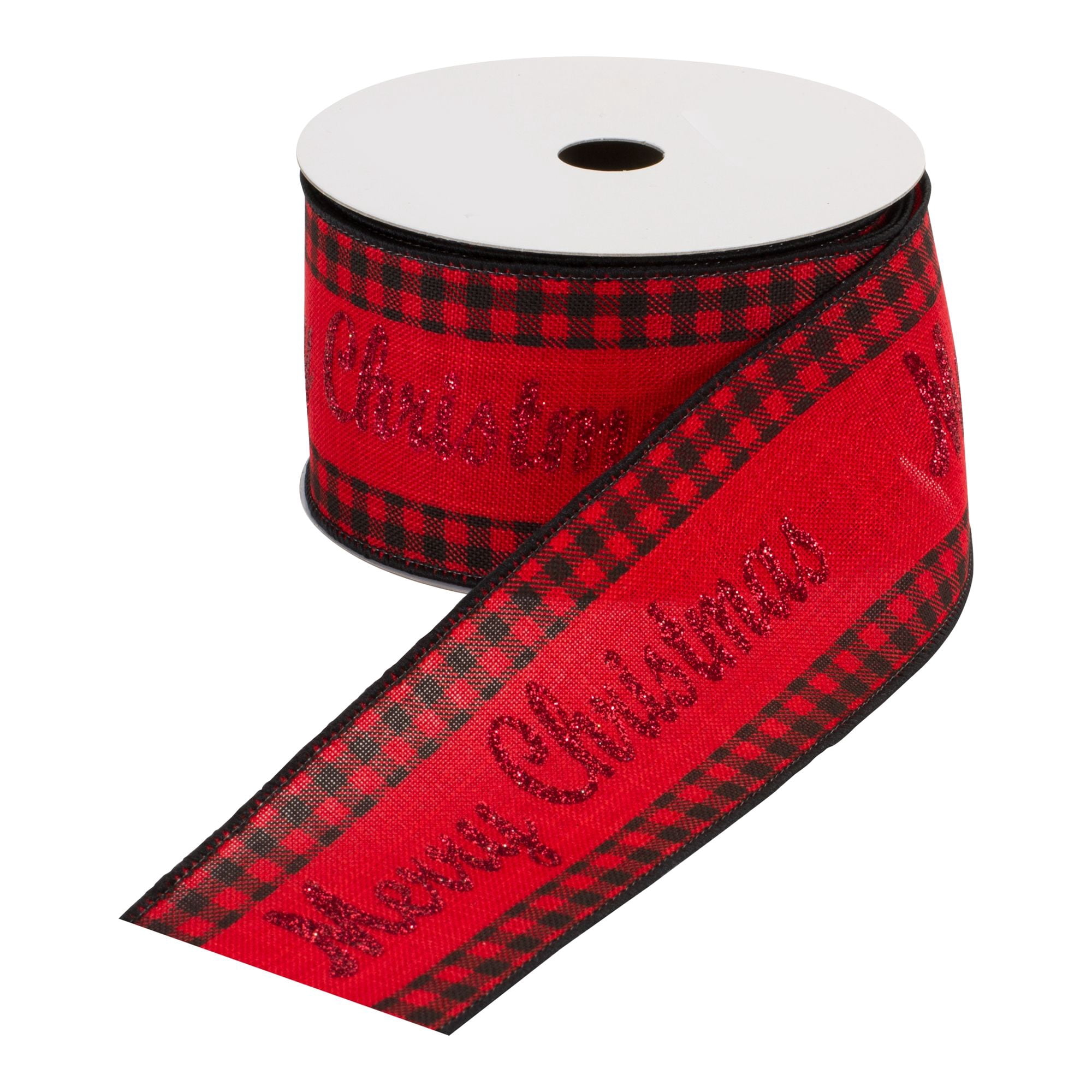 Melrose Buffalo Plaid Merry Christmas Wired Craft Ribbon - 2.5" x 10 Yards - Red and Black - Set of