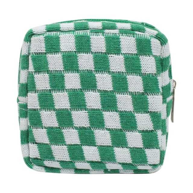 Knit Coin Purse Checkerboard Portable Large Capacity Storage Bag Monthly Handbag Lipstick Storage Makeup Bag