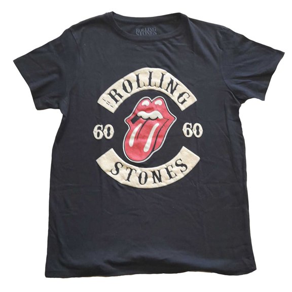The Rolling Stones Ladies T-Shirt: Sixty Biker Tongue (Suede Flock) (Large)