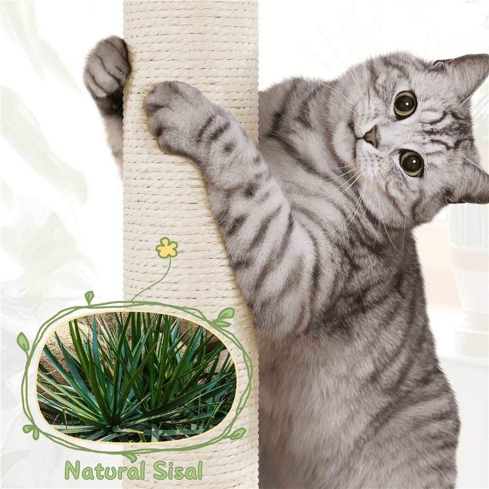 Yaheetech 54" Tall Rattan Cat Tree with Soft Cushion, Beige