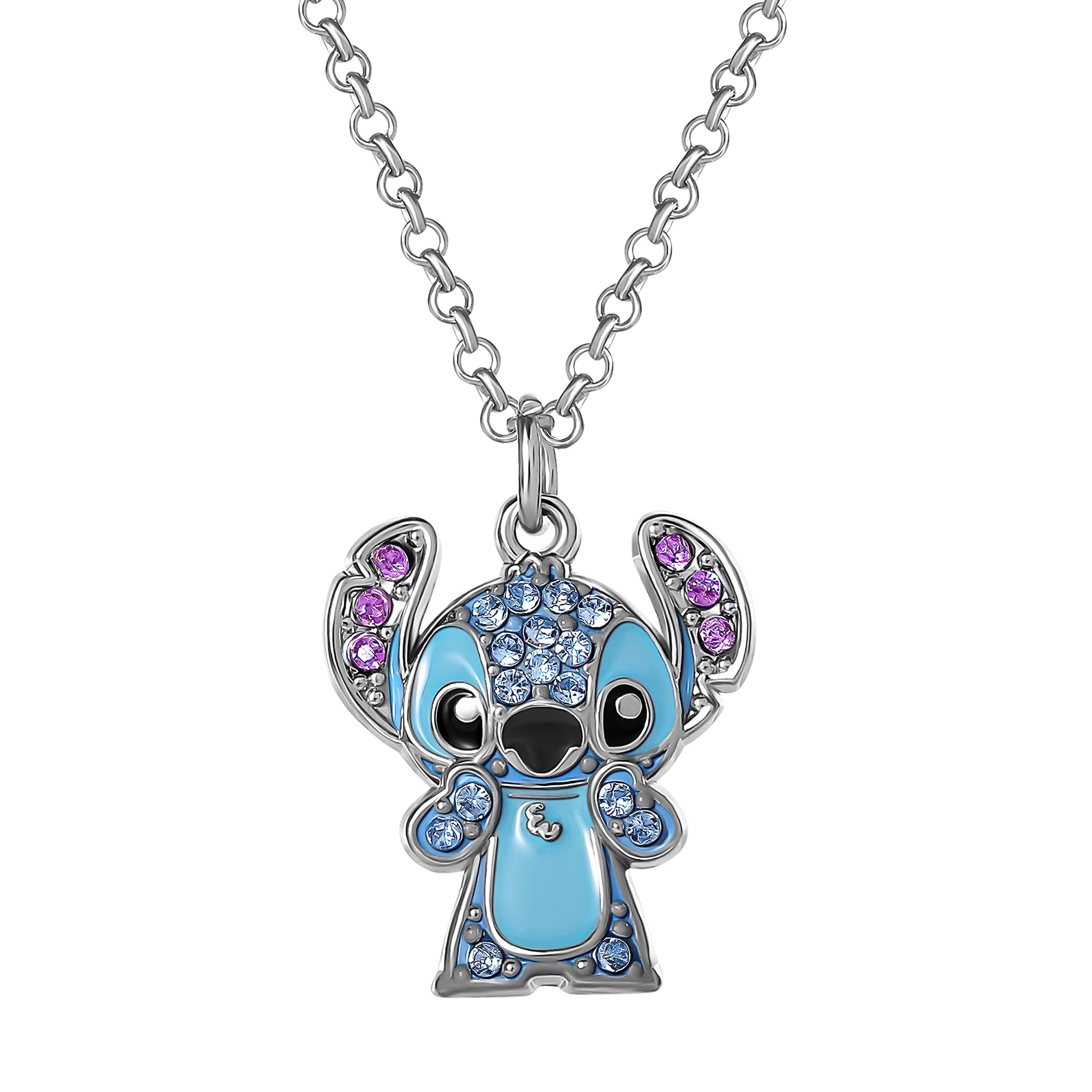 Disney Girls/Tween Stitch Pave Crystal Pendant, 16" Chain + 3" Extender