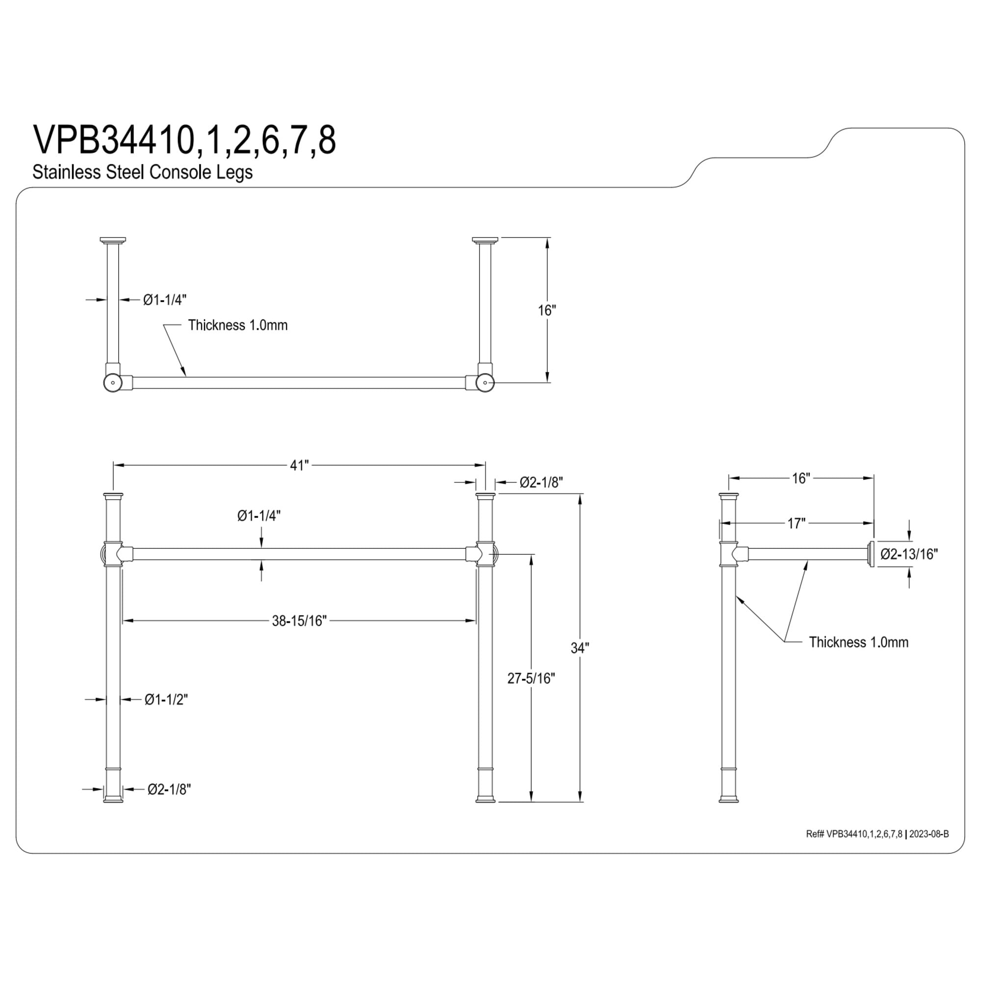 Kingston Brass VPB34418 Stainless Steel Console Sink Legs, Brushed Nickel