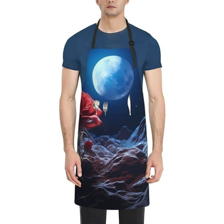 

Adobk Aprons Adjustable Bib Aprons with 2 Pockets Cooking Kitchen Chef Apron for Women and Men-Men-Artistic Moon Rose