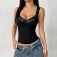 thumbnail image 2 of YWMJI Lace Camisole for Women Slim Fit V Neck Double Lined Wide Strap Crop Tank Tops Soft Ribbed Sleeveless Going Out Flattering Layering Cami Lightweight Lace Trim Basic Undershirt Black M, 2 of 4