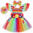 thumbnail image 3 of Vestido de tutú de hada arcoíris para niñas, ropa de fiesta de cumpleaños, vestido de princesa elegante con purpurina para niñas, disfraz de hada de duendecillo para Halloween para niños, 3 of 5