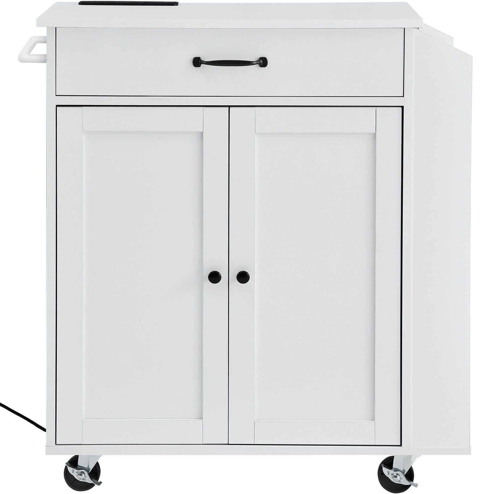 Kitchen Island Cart on Wheels with 2 Drawers, 1 Shelf & Built-in Charging Station, Mobile Rolling Storage Cabinet for Kitchen, Dining Room, Countertop Extension, Butcher Block Top, Easy Assembly