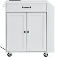 thumbnail image 2 of Kitchen Island Cart on Wheels with 2 Drawers, 1 Shelf & Built-in Charging Station, Mobile Rolling Storage Cabinet for Kitchen, Dining Room, Countertop Extension, Butcher Block Top, Easy Assembly, 2 of 7