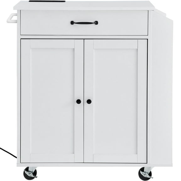Style Kitchen Island Cart with Wheels, Storage Cabinet, and Charging Station