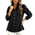 thumbnail image 2 of TGSLY Women's Ruffle Trim High Collar Denim Jacket Lightweight Button Down Puff Long Sleeve Tops Dressy Casual Solid Color Trucker Coat XXL, 2 of 10