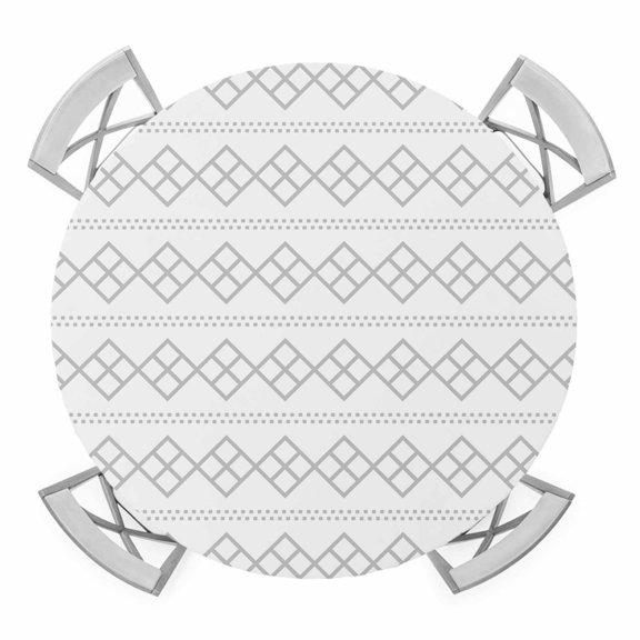 Elastic Fitted Round Tablecloth, Grey Boho Waterproof Stretch Table Cover for 36"-44" Tables, Vintage Ethnic Tribe Abstract Art Washable Outdoor Tablecloths for Patio, Picnic, Camping