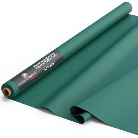 Exquisite 100 ft. x 40 in. Dark Green Plastic Tablecloth Rolls - Disposable Table Cover Rolls