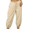 thumbnail image 1 of MITCOWBOYS Pantalons Capri pour Femmes pour l'Été Pantalons Capri Larges Pantalons Courts pour Dames Joggers en Lin pour Femmes Pantalons Cargo Amples Pantalons de Randonnée pour Femmes Beige m (Liquidation), 1 of 3
