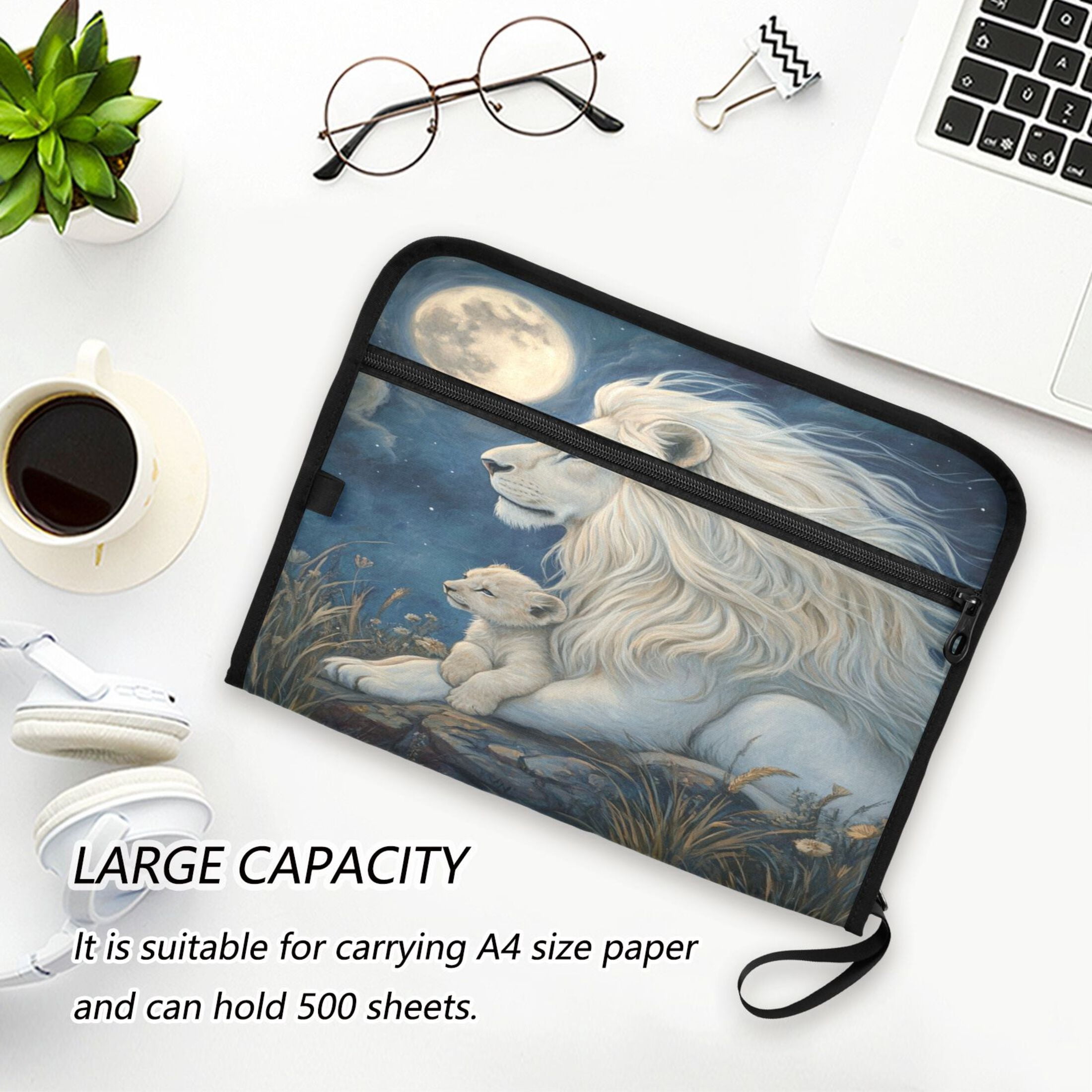WOBOGO White Maned Lion Expanding File Folder Letter Size Accordion Filing Organizer 13 Pocket Separate Organ Pocket