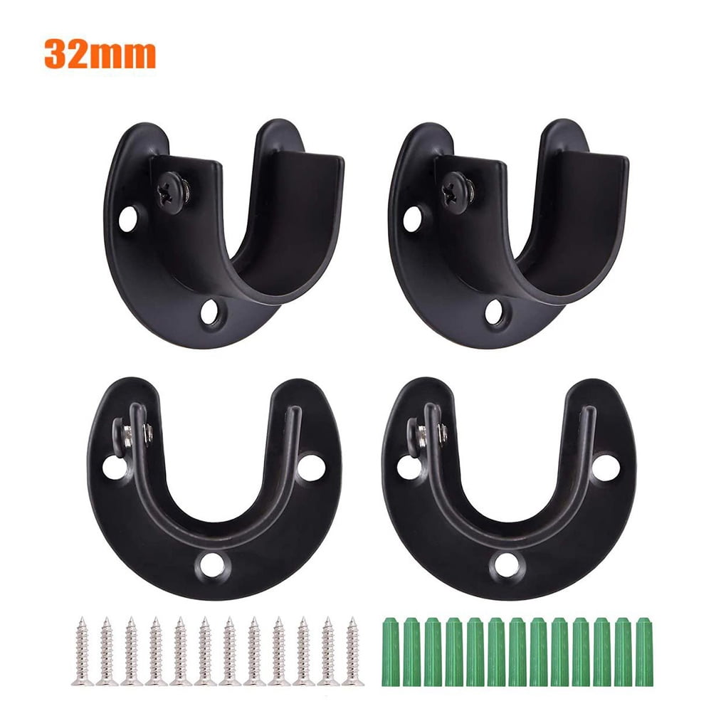 Set Steel Wall U Bracket Holders Ends Fittings for Curtain Rods Closets Projects