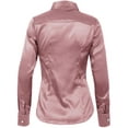 thumbnail image 3 of J. METHOD Women's Satin Button Down Shirt Long Cuff Sleeve Collar Silky Office Work Formal Casual Blouse Top NEWT74 Pink L, 3 of 7