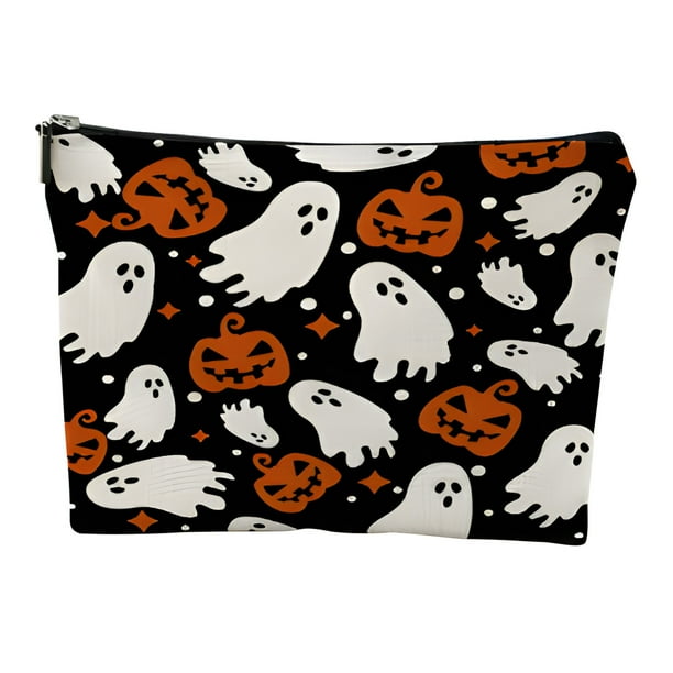 Salud y belleza, Herramientas de belleza, Bolsas de maquillaje, Bolsas de cosméticos, Bolsa de maquillaje de lino para Halloween con temática de calabaza, Almacenamiento de maquillaje