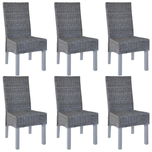 Dining Chairs 6pcs Grey Kubu Rattan And, Grey Rattan Dining Chairs