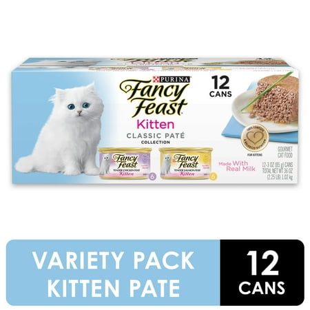 Fancy Feast Grain Free Pate Wet Kitten Food Variety Pack, Kitten Classic Pate Collection Chicken & Salmon - (12) 3 oz.