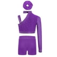 thumbnail image 2 of TSSOE Kids Girls 2 Pieces Athletic Sport Dance Outfits Shiny Crop Top with Short Hairband Gymnastics Tracksuit Set Purple 12, 2 of 3