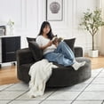 thumbnail image 6 of 55''L Chenille Foam Single Swivel Chair, Fluffy Modern Sleeper, 360 Degree Swivel Chair for Living Room, Bedroom, Lounge and Projection Room (Black), 6 of 11