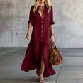 thumbnail image 4 of Blmnix Fit & Flare Women Dress Button Down Long Dresses Flowy Dress Dress 3/4 Sleeve Maxi Red Collared Exterior Pocket Dresses for Women Casual XL, 4 of 6
