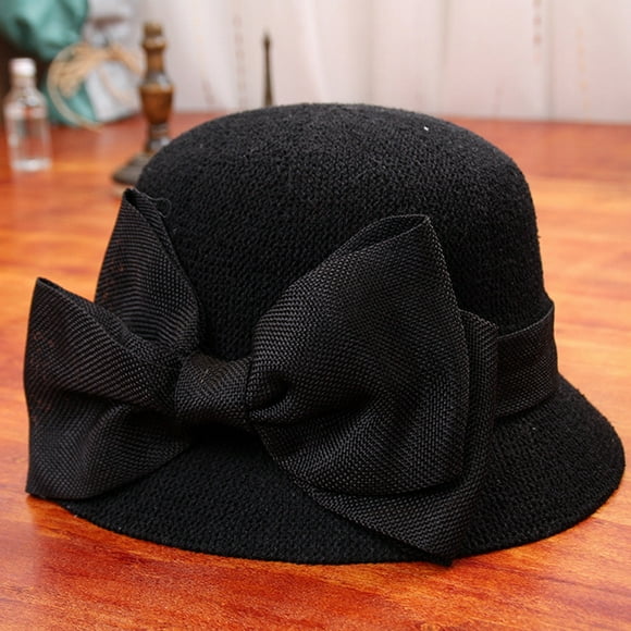 Under $10 Bucket Hats Black Fashion Women Sun Beach Hat Straw Cap Summer Hat Fisherman Soft Bow Baseball Caps